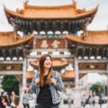Asian traveler woman looking and sightseeing when travelling ove